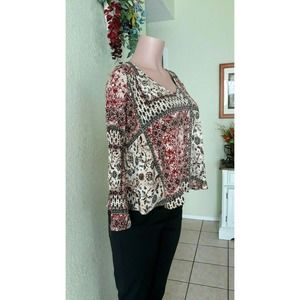 Floral Long Sleeve Open Back Boho Hippie Blouse